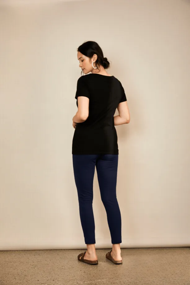 Nursing V Neck Cotton T-Shirt | Black
