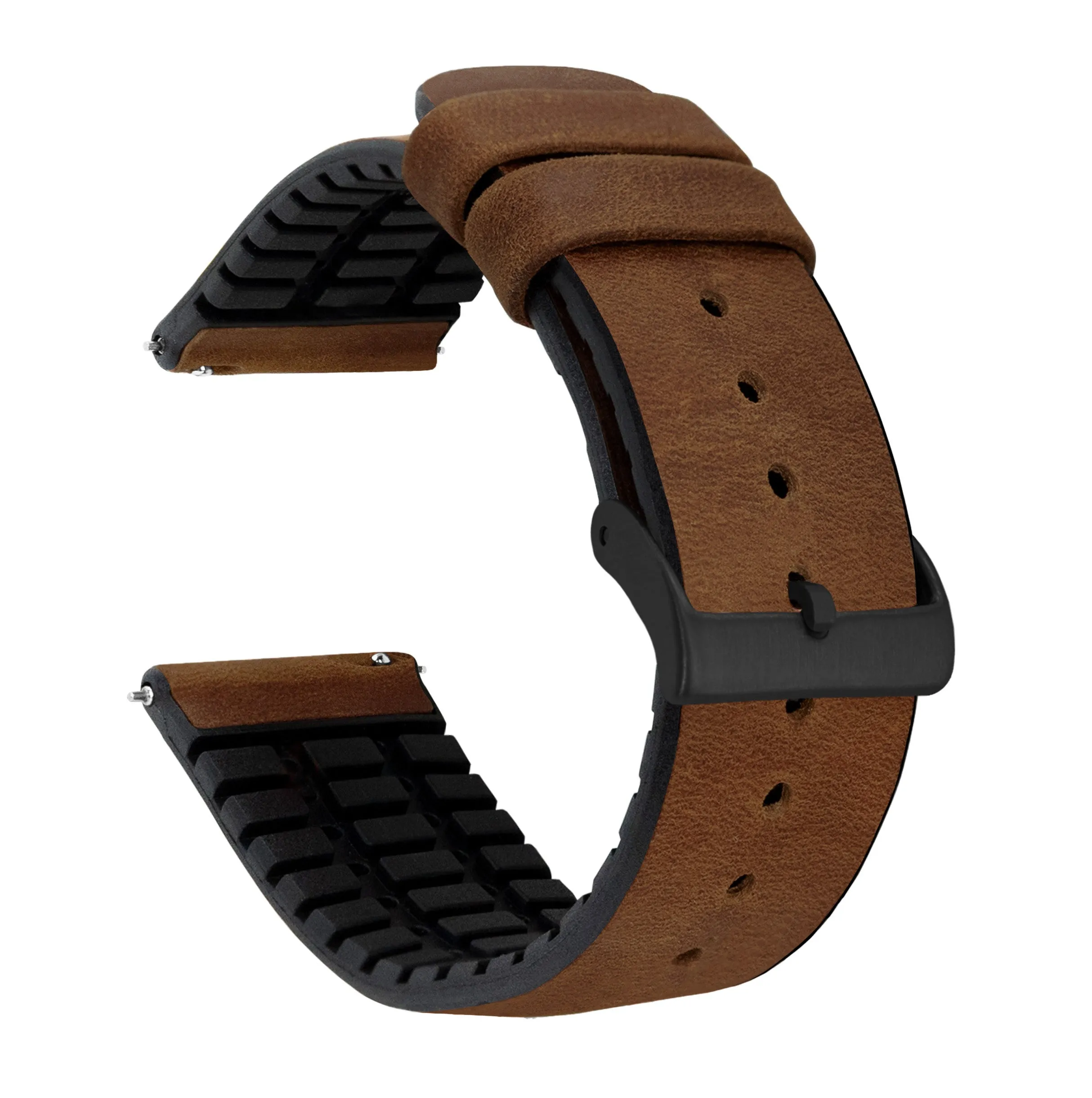 Oak Brown Leather And Rubber Hybrid Watch Band (18mm - 23mm SALE)