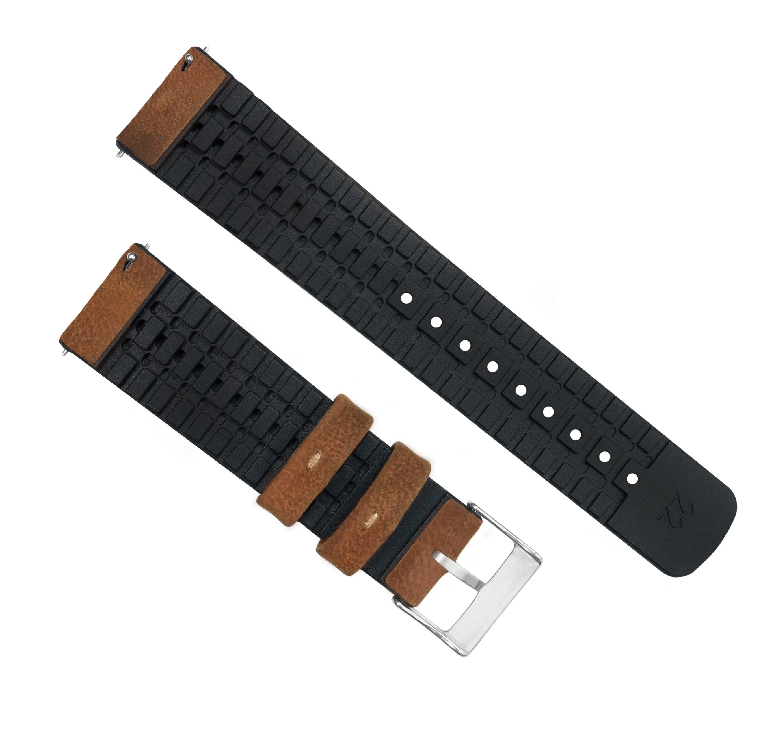 Oak Brown Leather And Rubber Hybrid Watch Band (18mm - 23mm SALE)