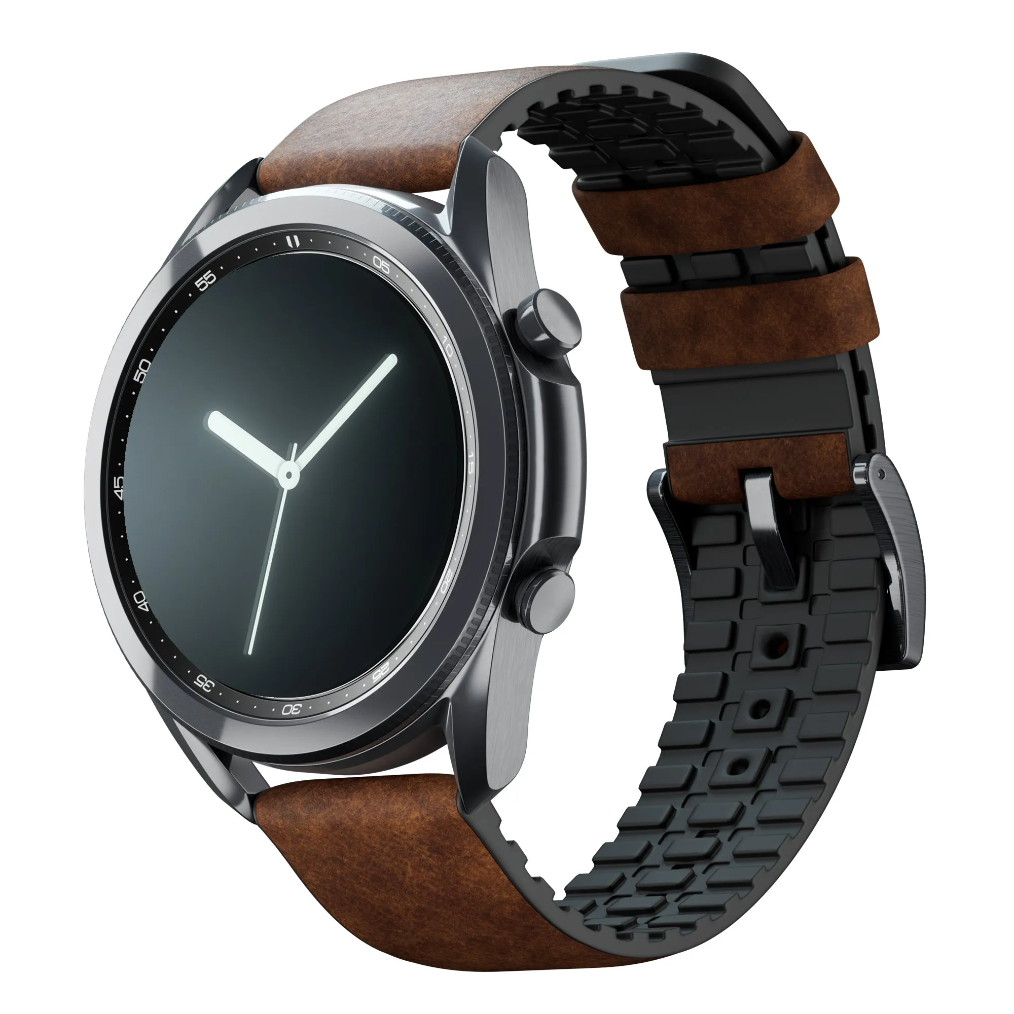Oak Brown Leather And Rubber Hybrid Watch Band (18mm - 23mm SALE)
