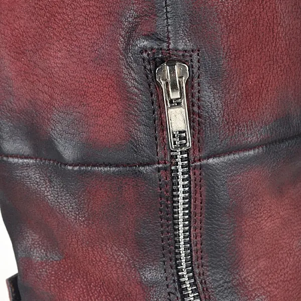 Original High Quality Genuine Leather Buckle Do Old Knee High Boots Solid Zipper Square Toe Warm Mid Heel Boots