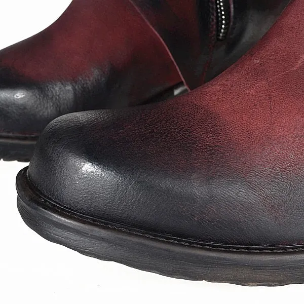 Original High Quality Genuine Leather Buckle Do Old Knee High Boots Solid Zipper Square Toe Warm Mid Heel Boots