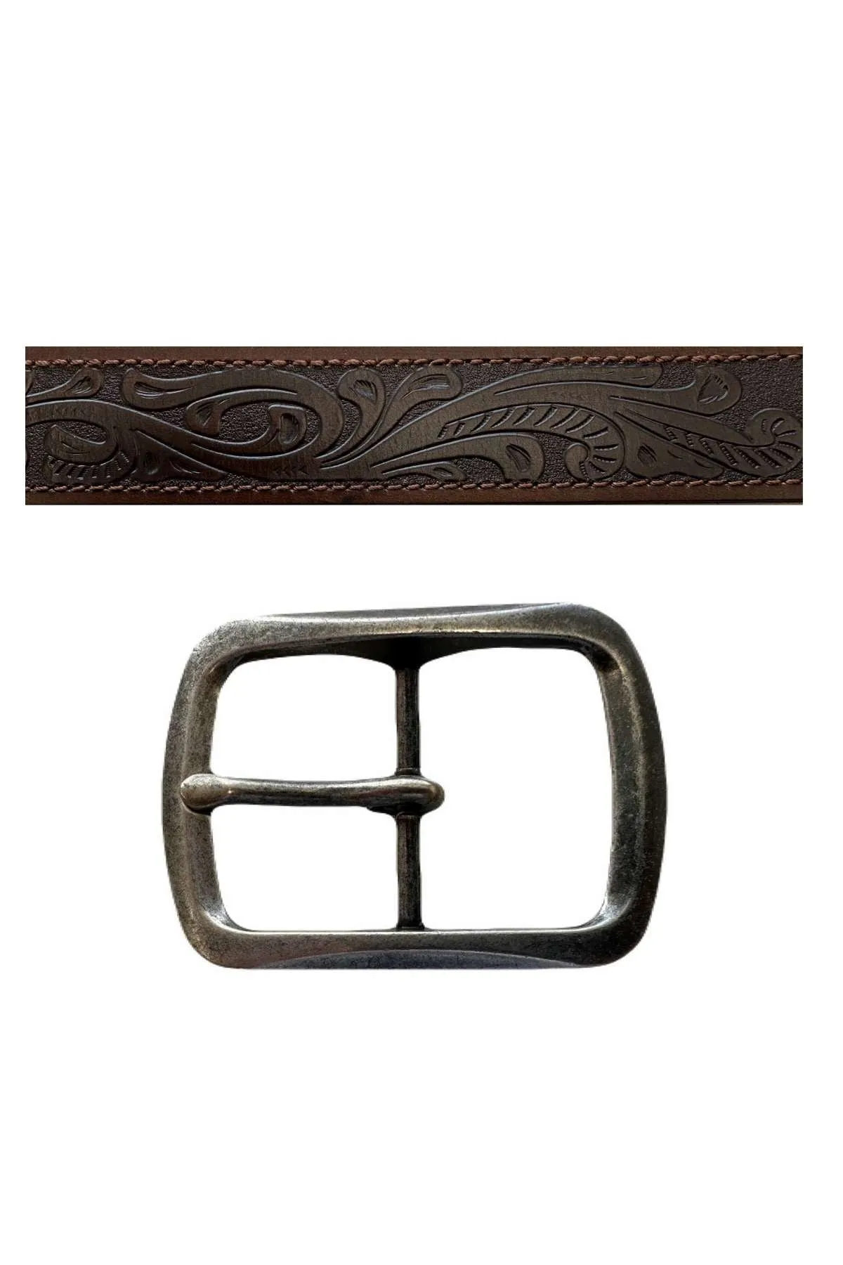 Pilbara Western Oval Buckle Tooled Leather Belt
