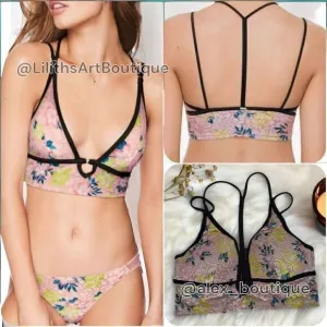 PINK Victoria's Secret Velvet Floral Bralette(P009)-Size S for Women