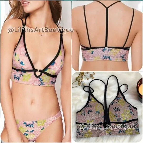 PINK Victoria's Secret Velvet Floral Bralette(P009)-Size S for Women