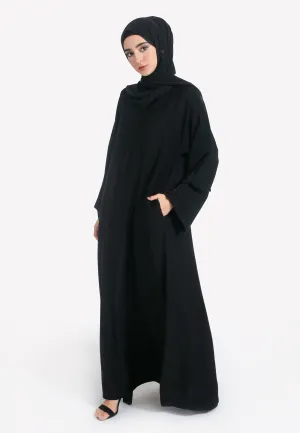 Plain Black Abaya with Front Zip & Pockets