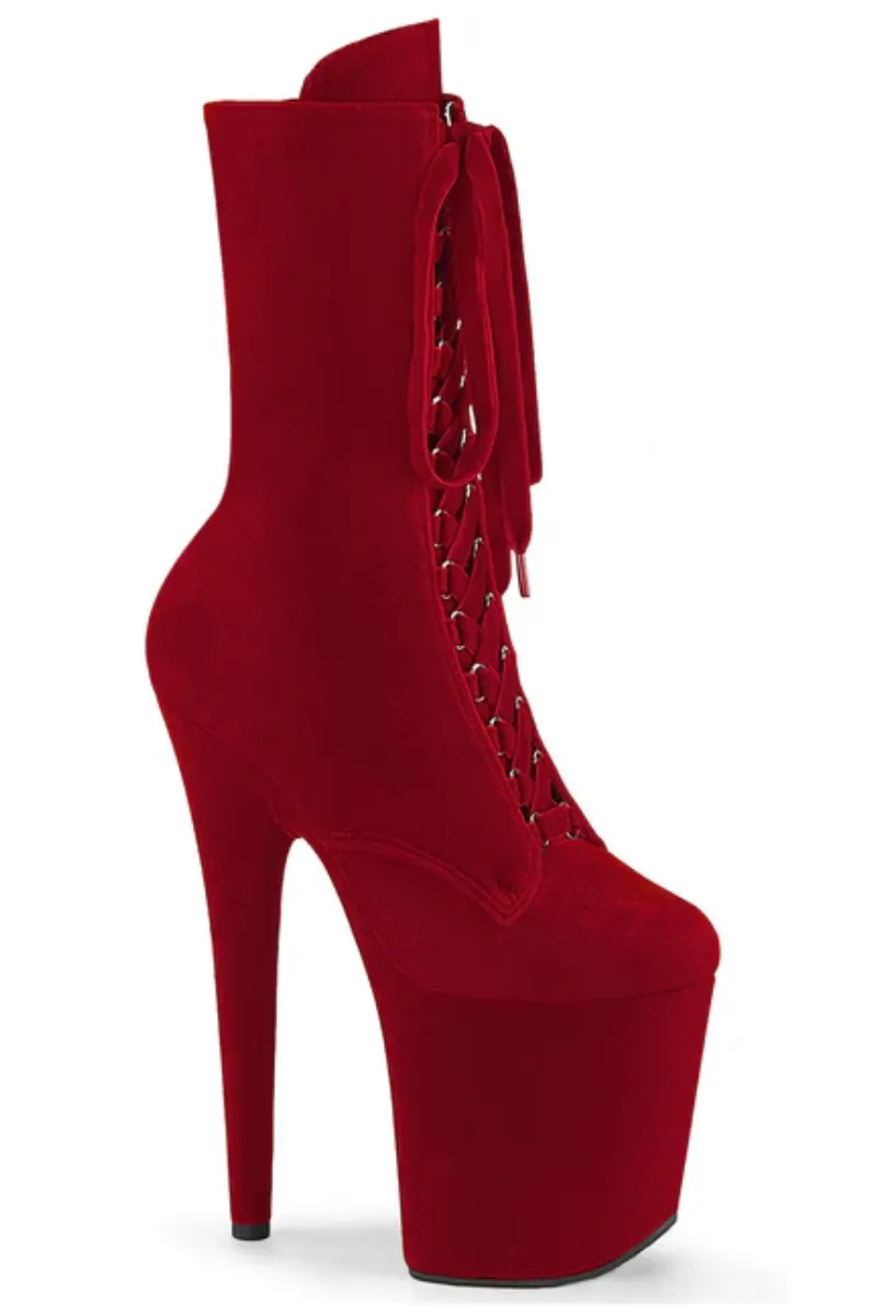 Pleaser USA Flamingo-1045VEL 8inch Pleaser Boots   Protectors - Red Velvet