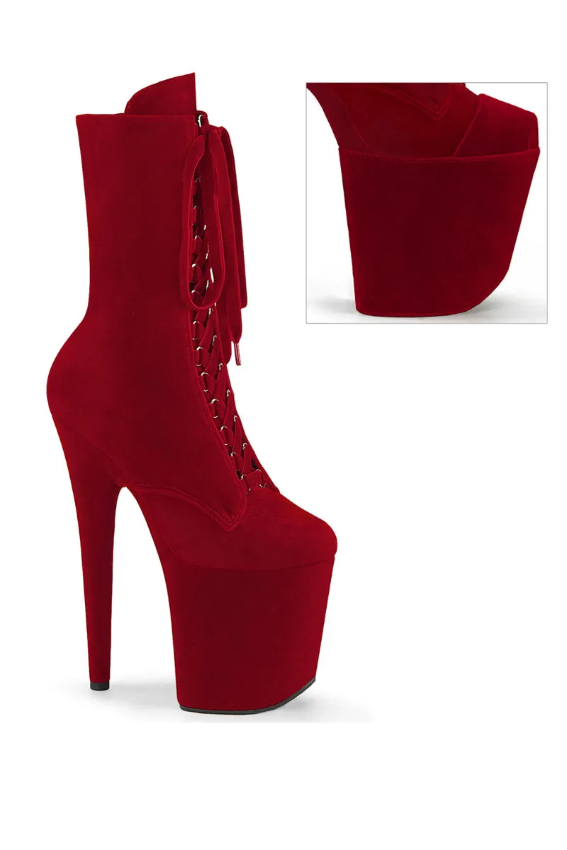 Pleaser USA Flamingo-1045VEL 8inch Pleaser Boots   Protectors - Red Velvet
