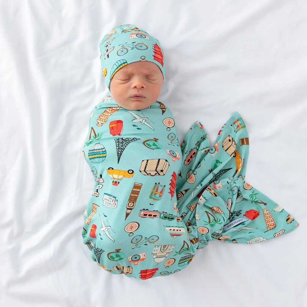 Posh Peanut Around the World Infant Swaddle and Beanie Set