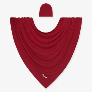 Posh Peanut Dark Red Ribbed Infant Swaddle and Beanie Set
