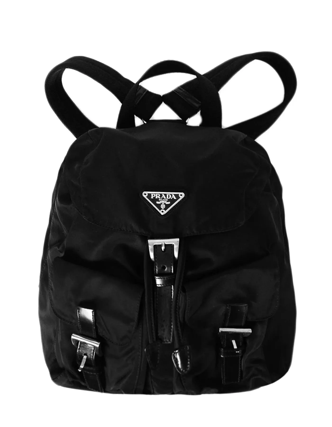 Prada Black Nylon Small Double Pocket Backpack Bag