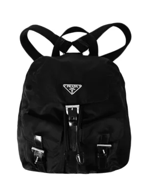 Prada Black Nylon Small Double Pocket Backpack Bag