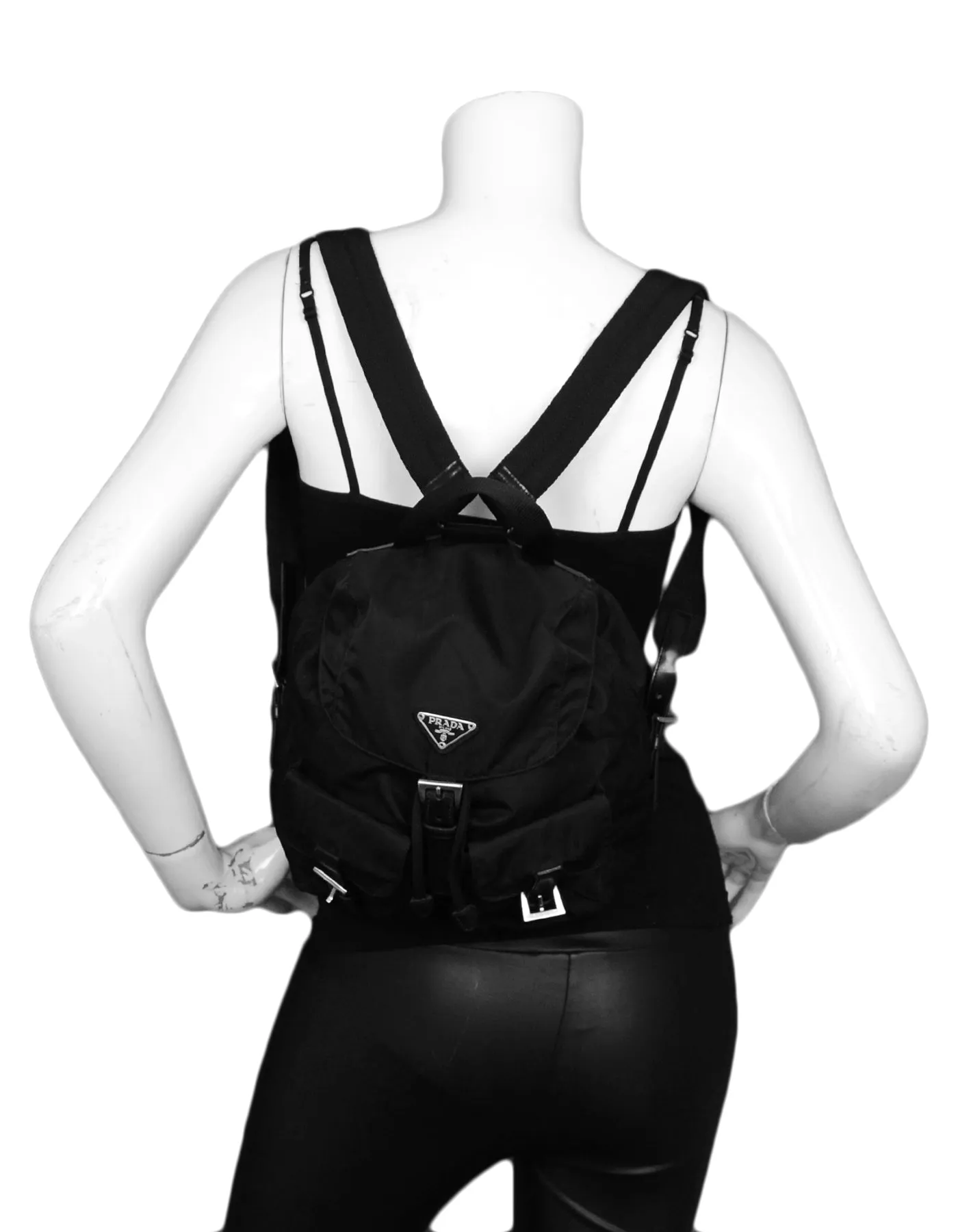 Prada Black Nylon Small Double Pocket Backpack Bag