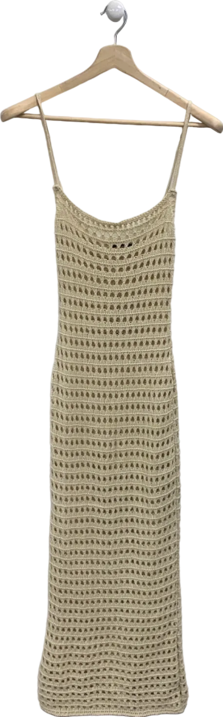 Pretty Little Thing Stone Strappy Crochet Maxi Dress UK XS