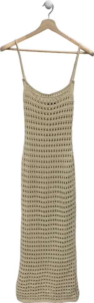 Pretty Little Thing Stone Strappy Crochet Maxi Dress UK XS