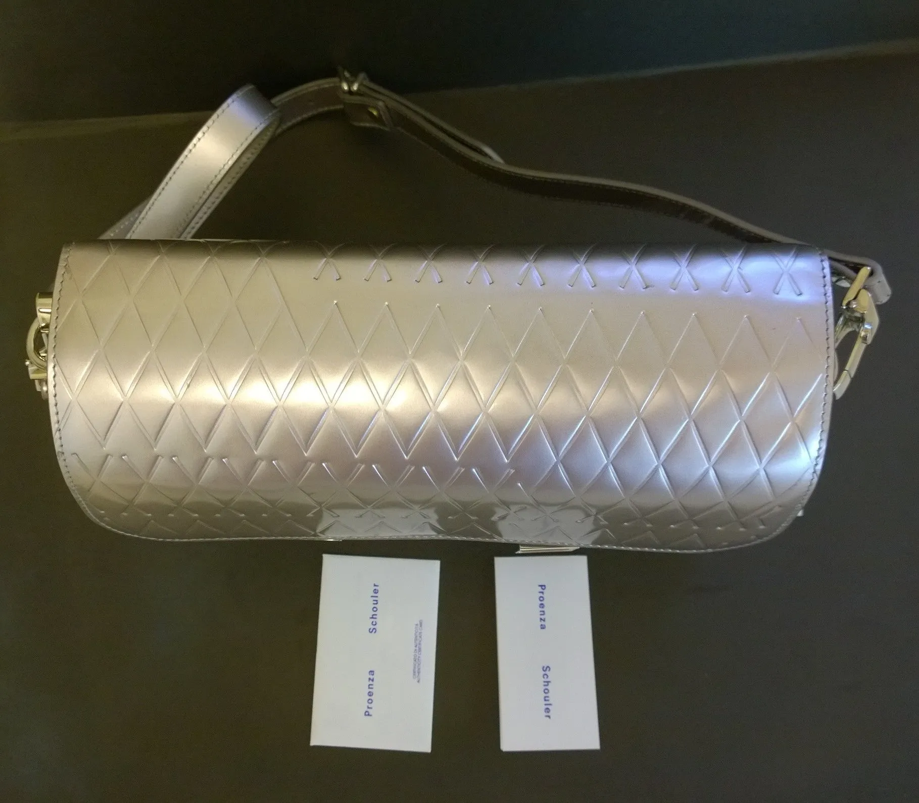 Proenza Schouler PS 11 Silver Embossed Leather Bag Crossbody Purse
