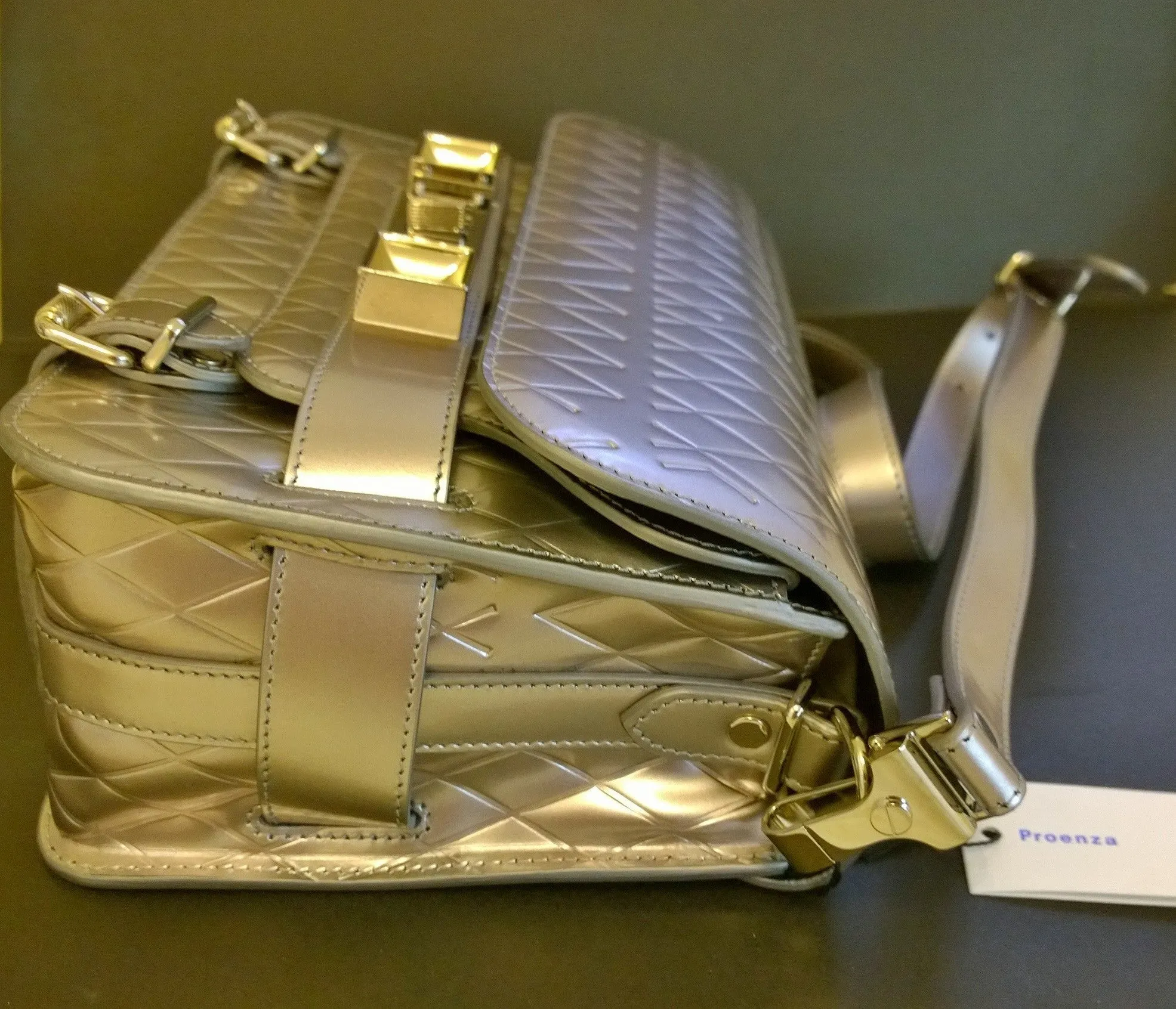 Proenza Schouler PS 11 Silver Embossed Leather Bag Crossbody Purse
