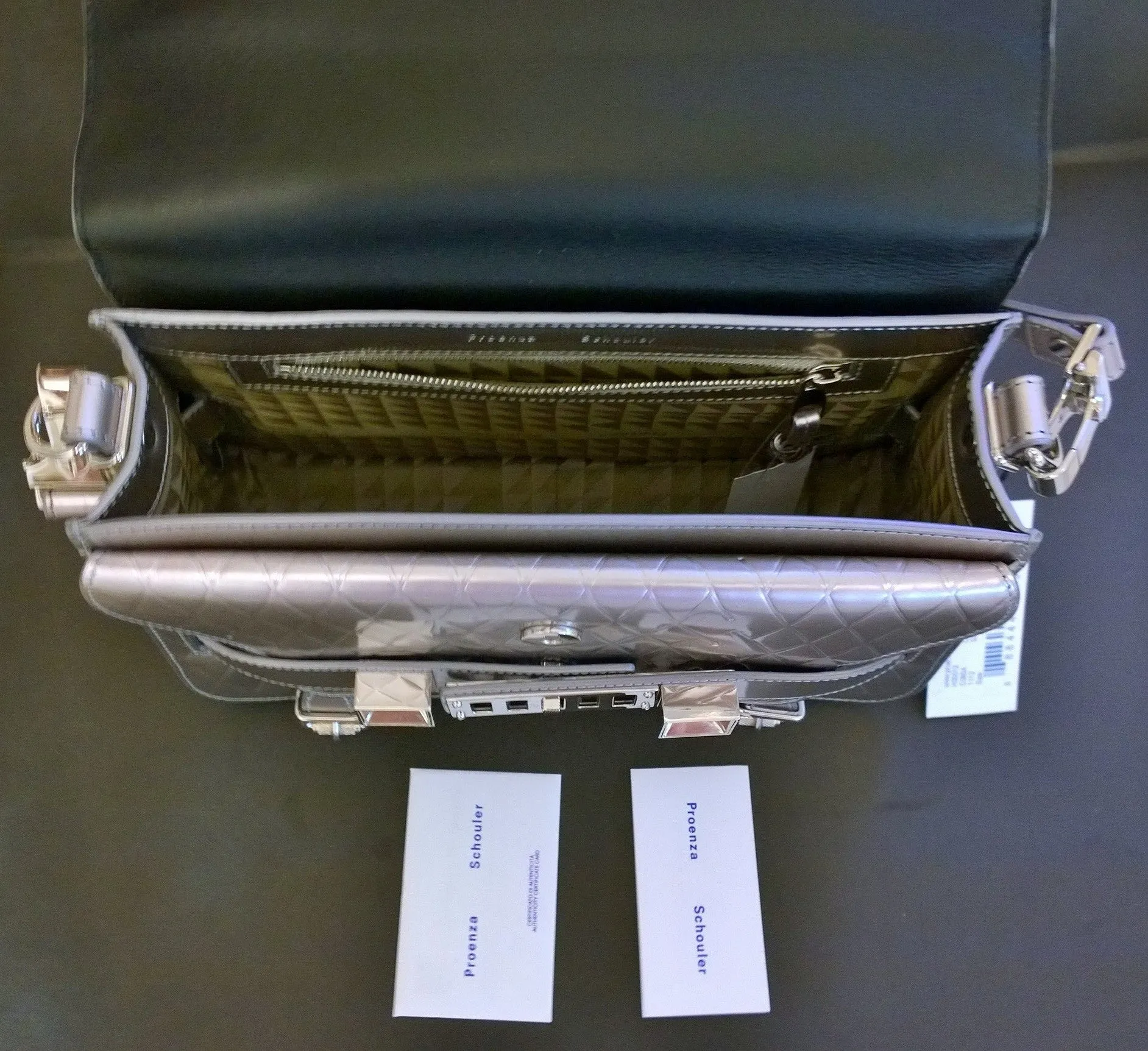 Proenza Schouler PS 11 Silver Embossed Leather Bag Crossbody Purse