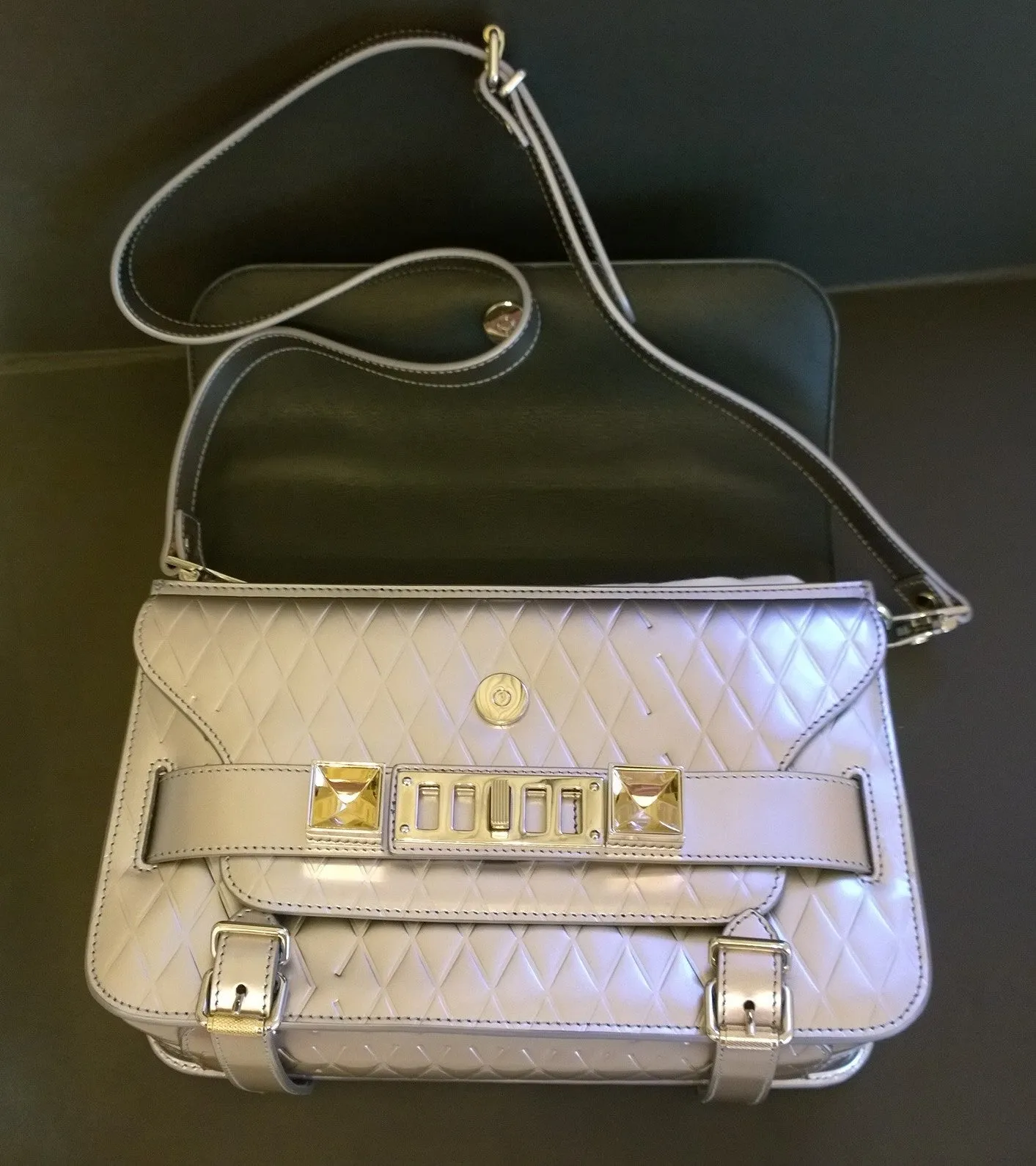Proenza Schouler PS 11 Silver Embossed Leather Bag Crossbody Purse