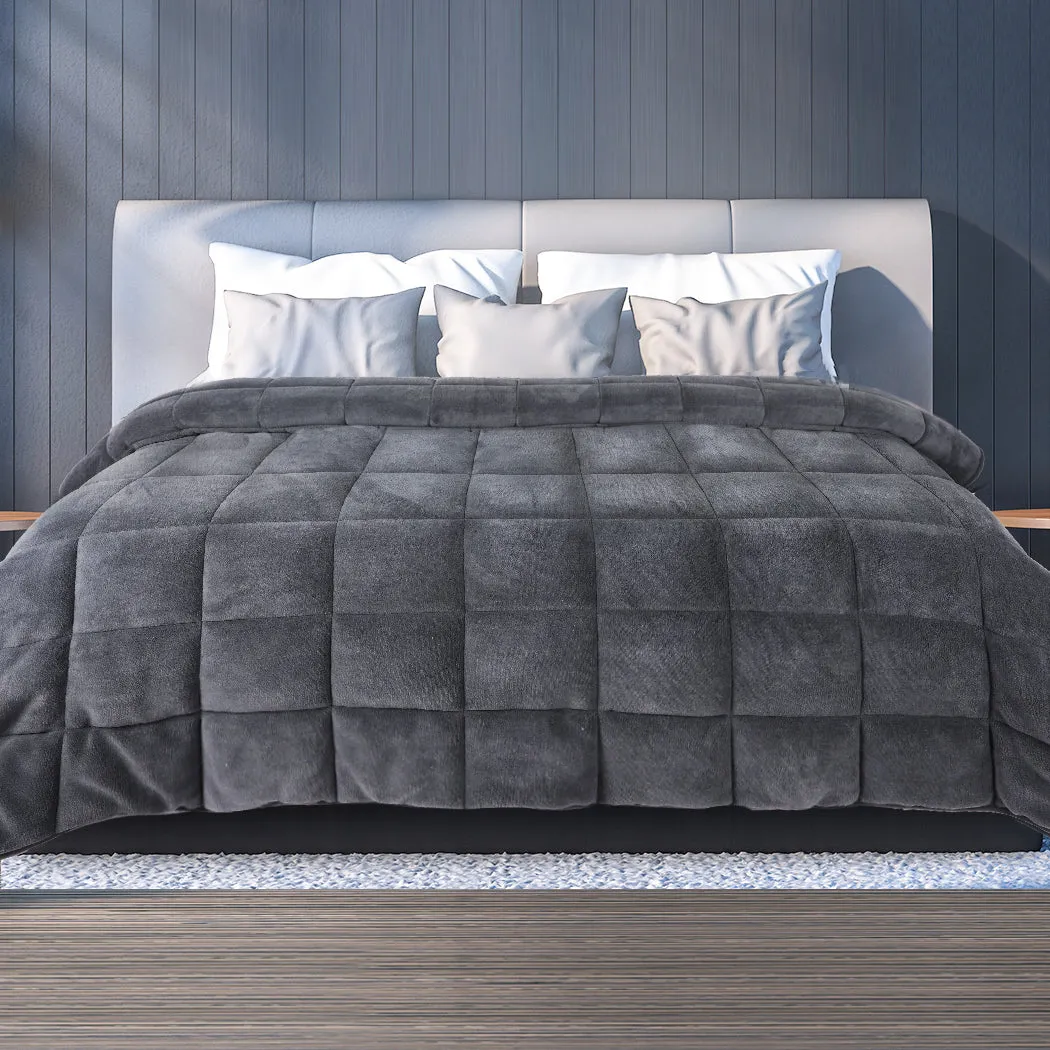 Quilt Doona Comforter Blanket Velvet Winter Warm Queen Bedding Grey