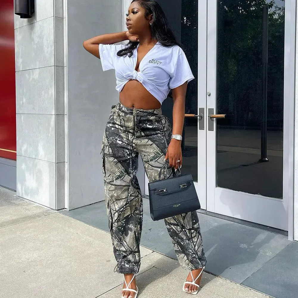 "Hunting" Print Jogger Pants With Pockets