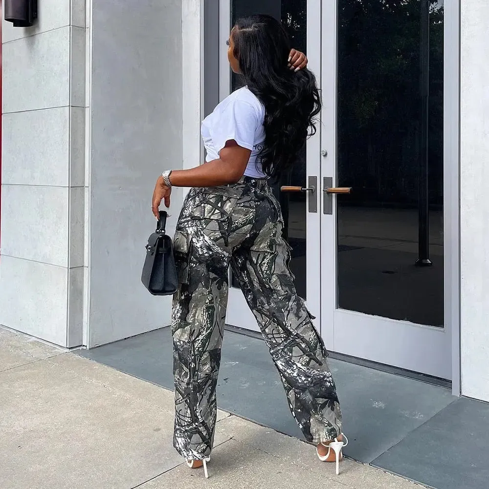 "Hunting" Print Jogger Pants With Pockets