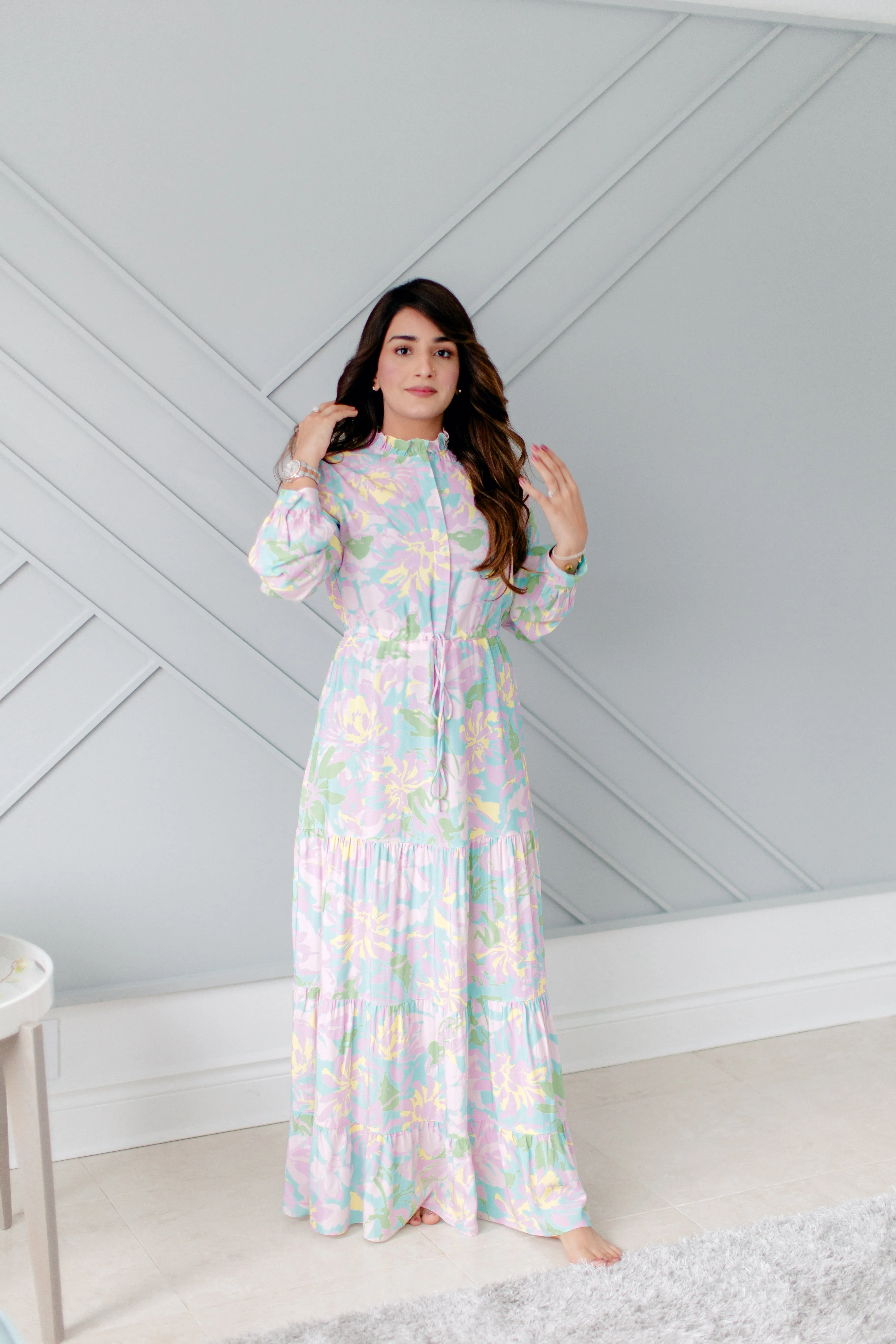 Rayon Maxi Dress - Pastel Floral Design