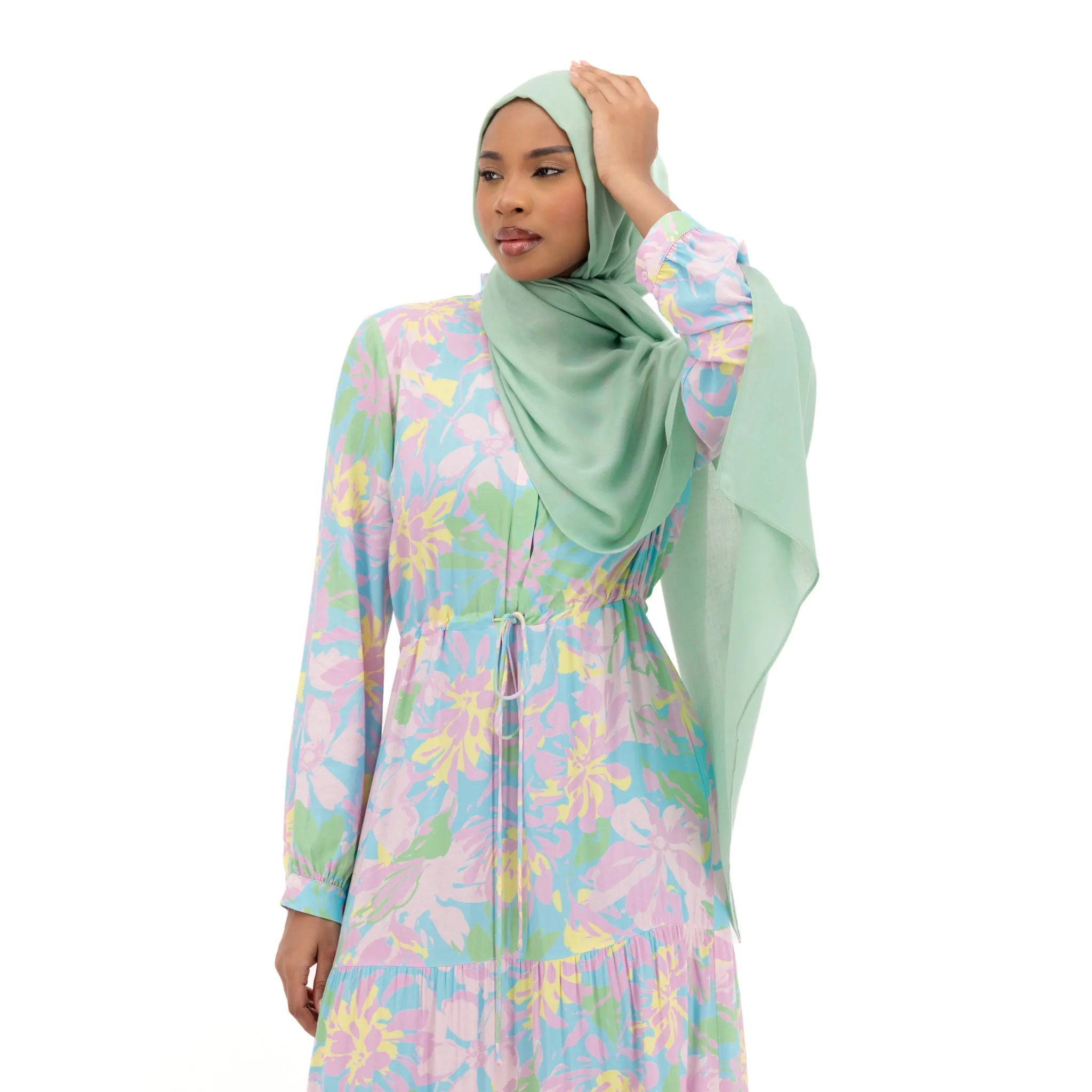Rayon Maxi Dress - Pastel Floral Design