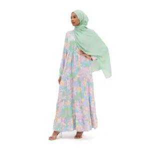 Rayon Maxi Dress - Pastel Floral Design