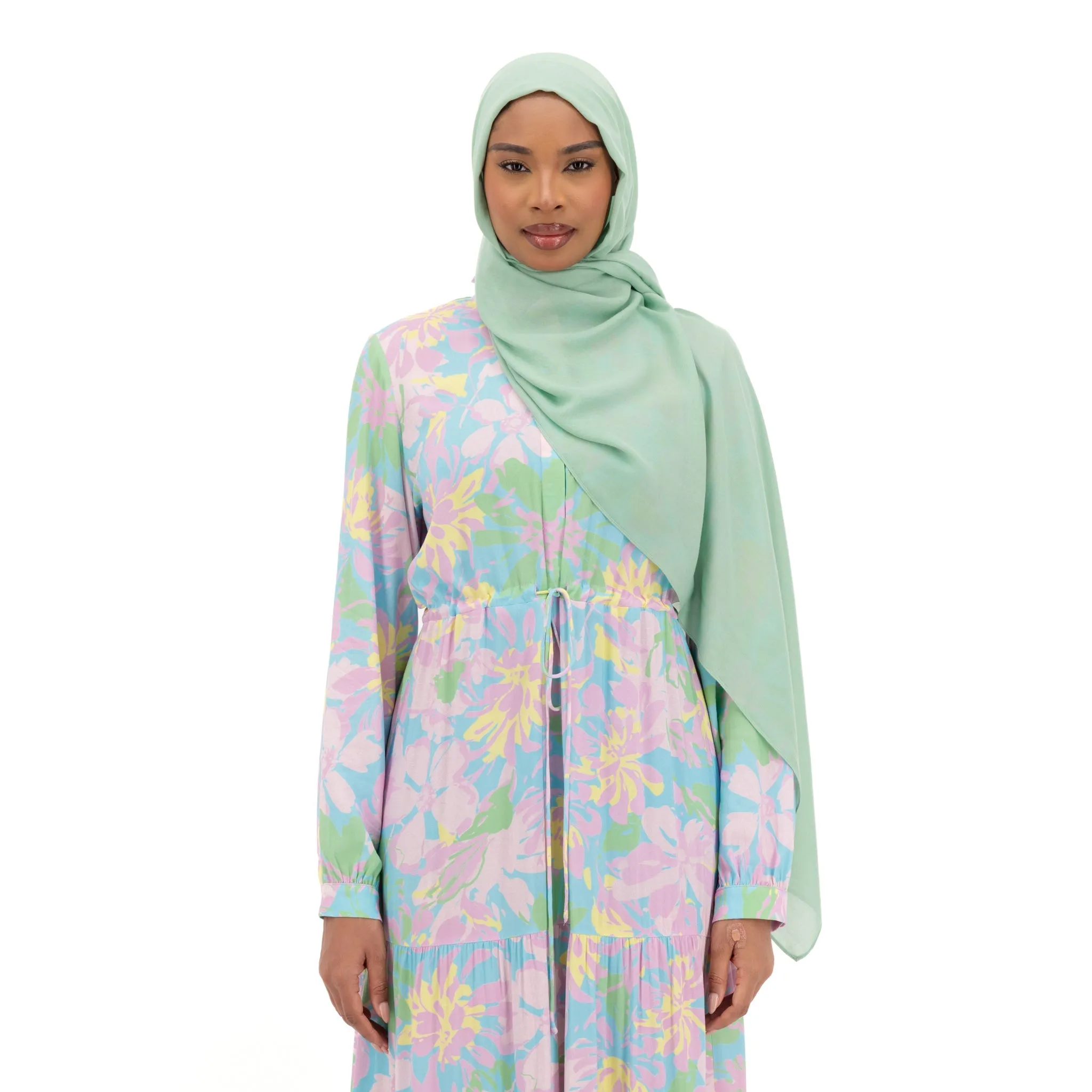 Rayon Maxi Dress - Pastel Floral Design