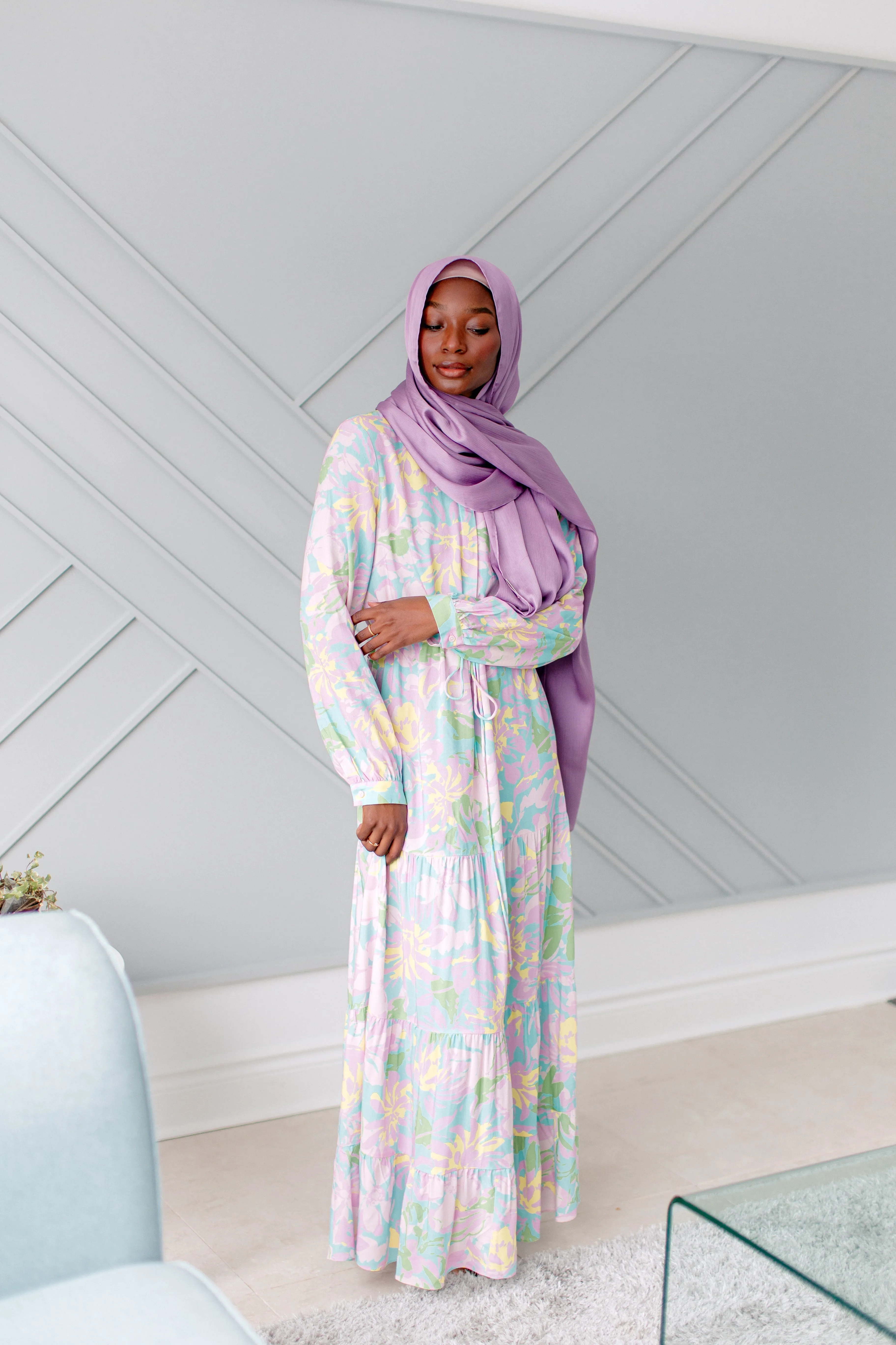 Rayon Maxi Dress - Pastel Floral Design
