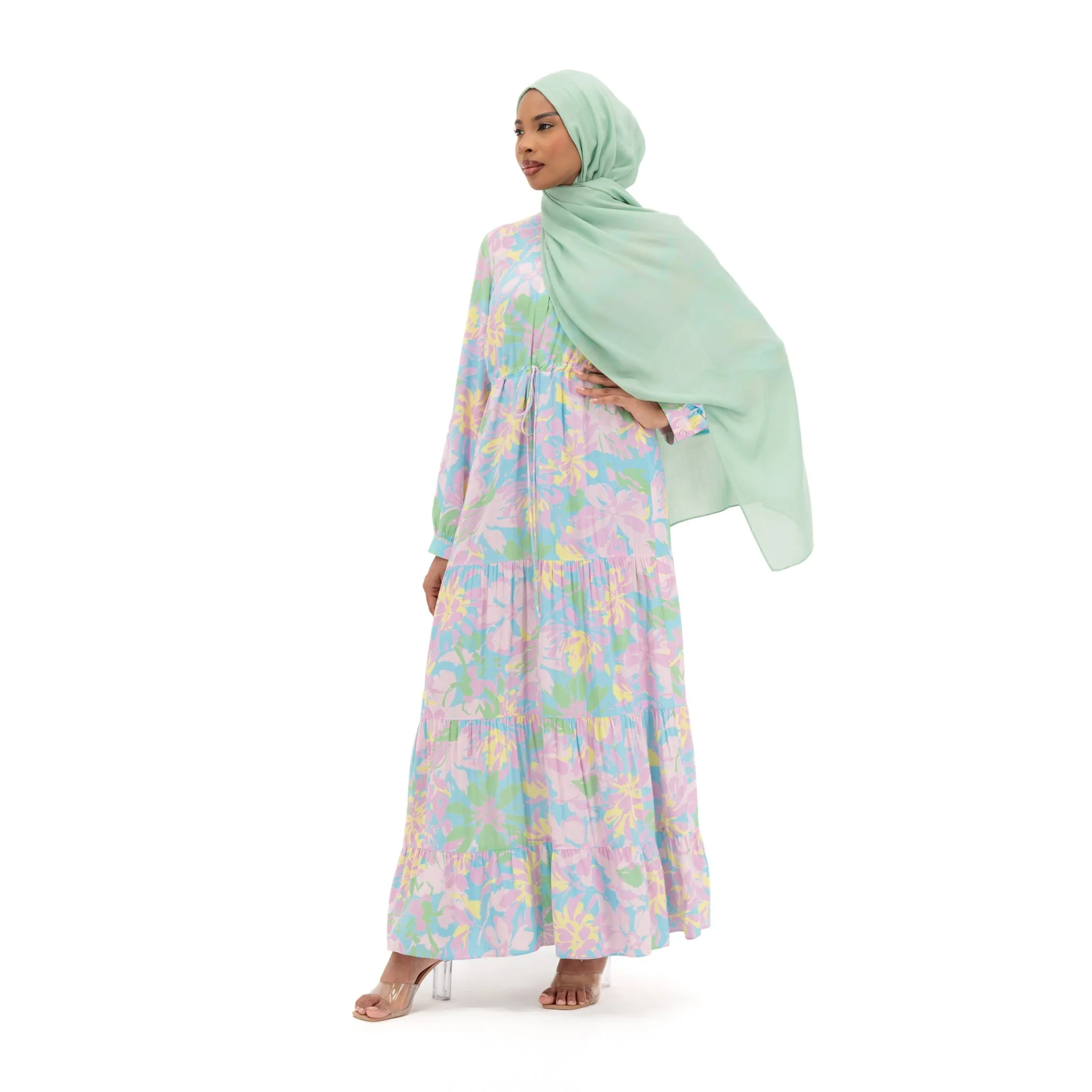 Rayon Maxi Dress - Pastel Floral Design