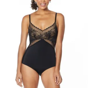Rhonda Shear Women's Lace Bodice Adjustable Strap Bodysuit