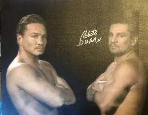 Roberto Duran & Vinny Paz Rare Autographed Hand signed Boxing Framed Canvas Photo Certified.