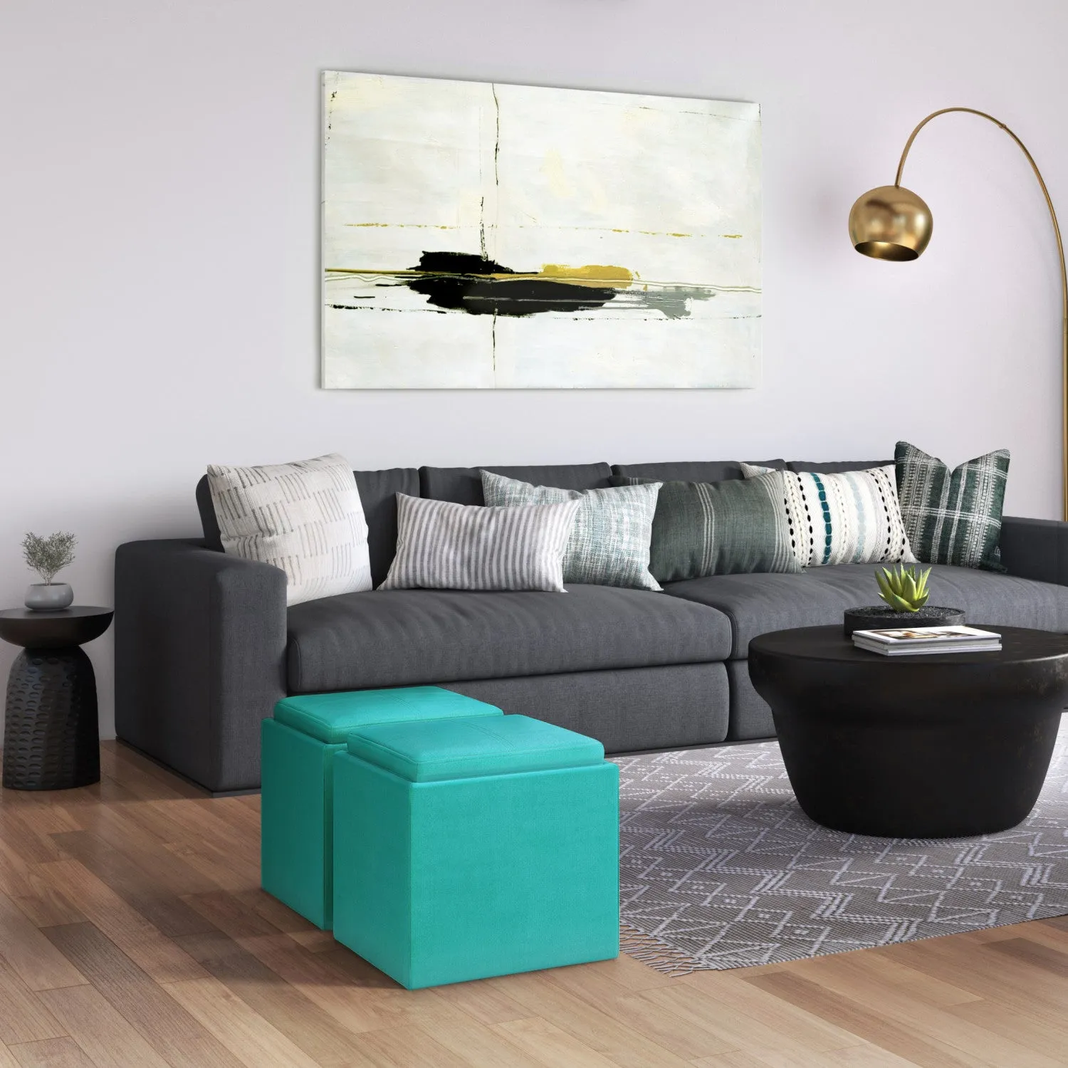 Rockwood Cube Storage Ottoman in Velvet Fabric
