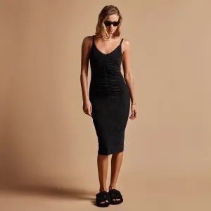 Ruched Velvet Cami Dress - Black