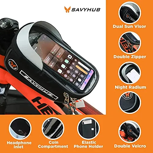 SAVYHUB Bike Bicycle Front Frame/Tube Bag waterproof mobile phone holder with sensitive touch screen and waterproof premium material Suitable for all types of mobiles below 7.2 inch
