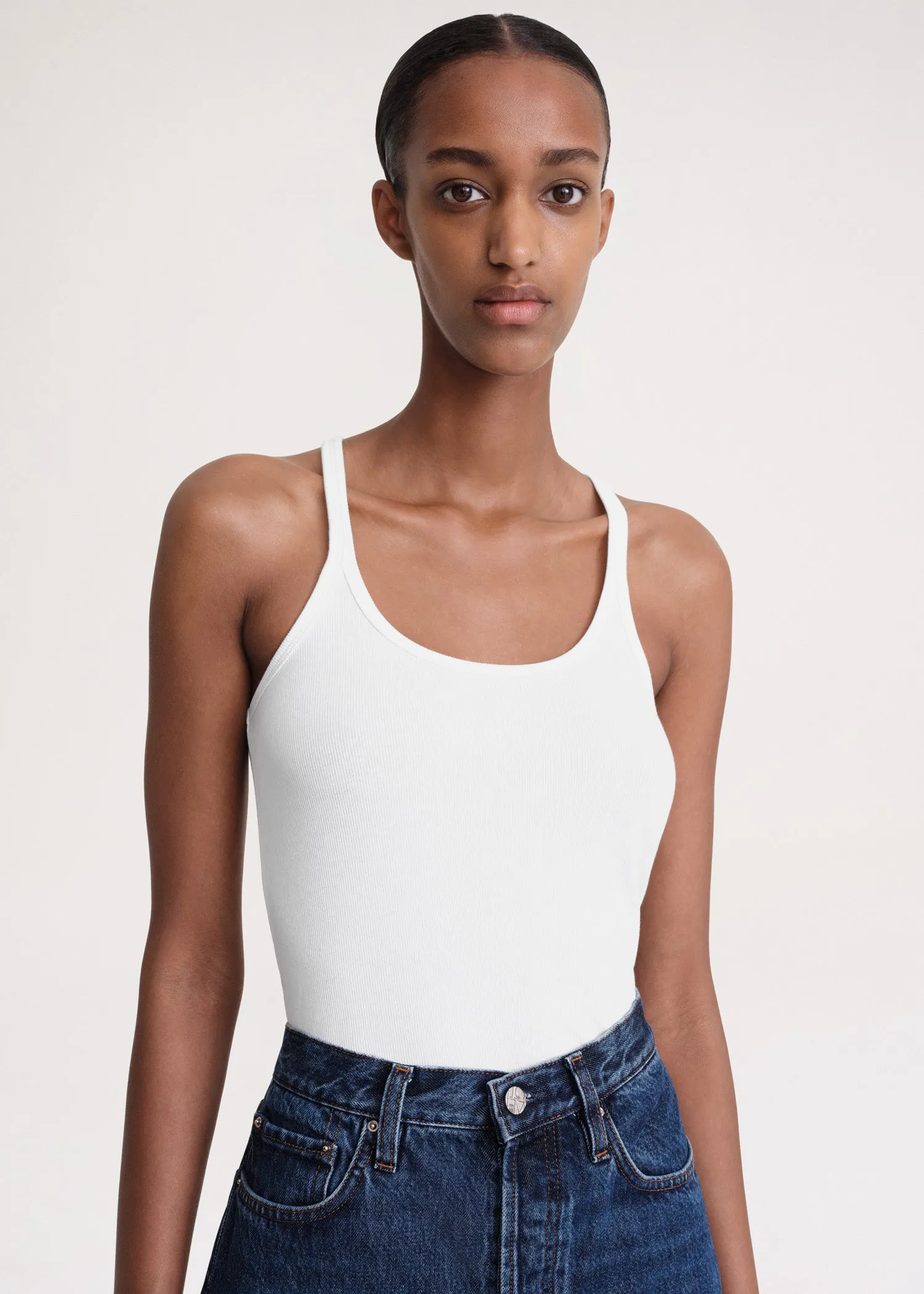 Scoop neck rib tank white
