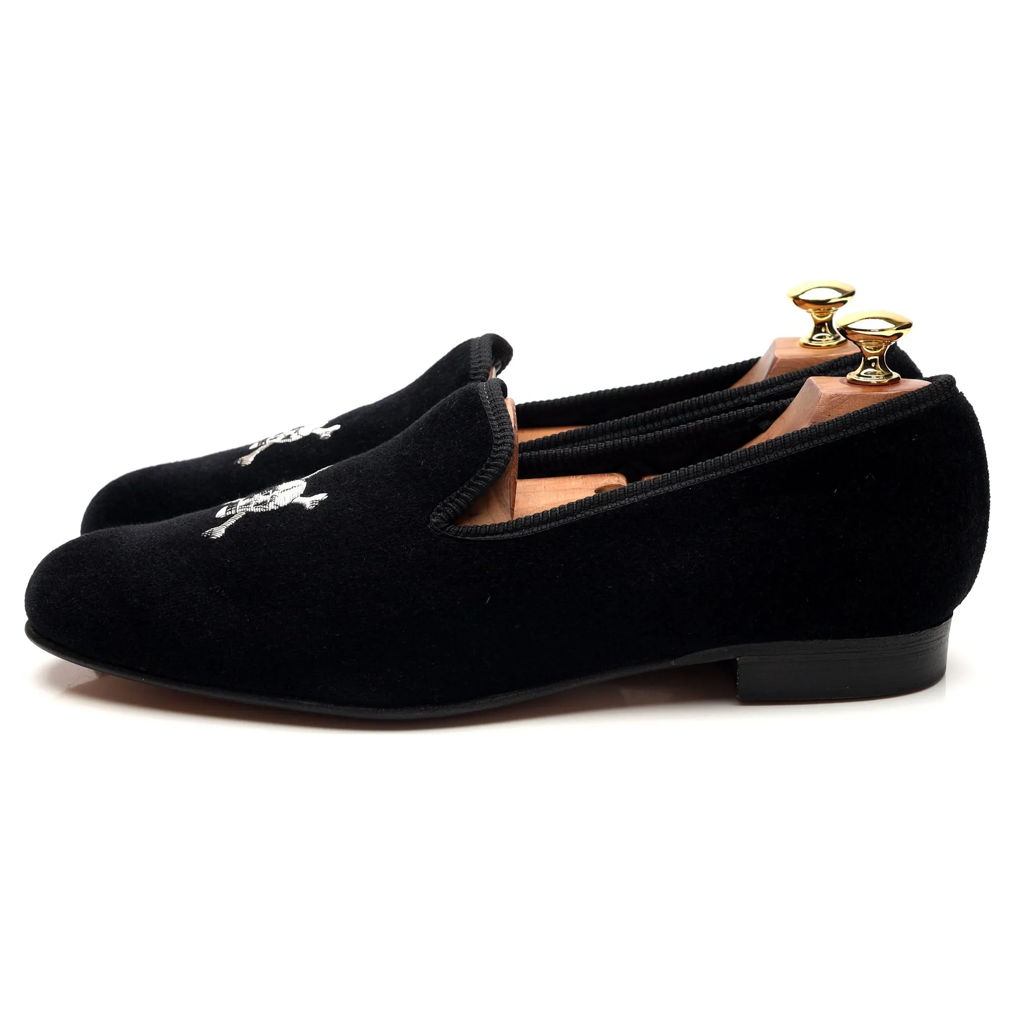 'Skull & Crossbones' Black Velvet Slippers UK 9.5