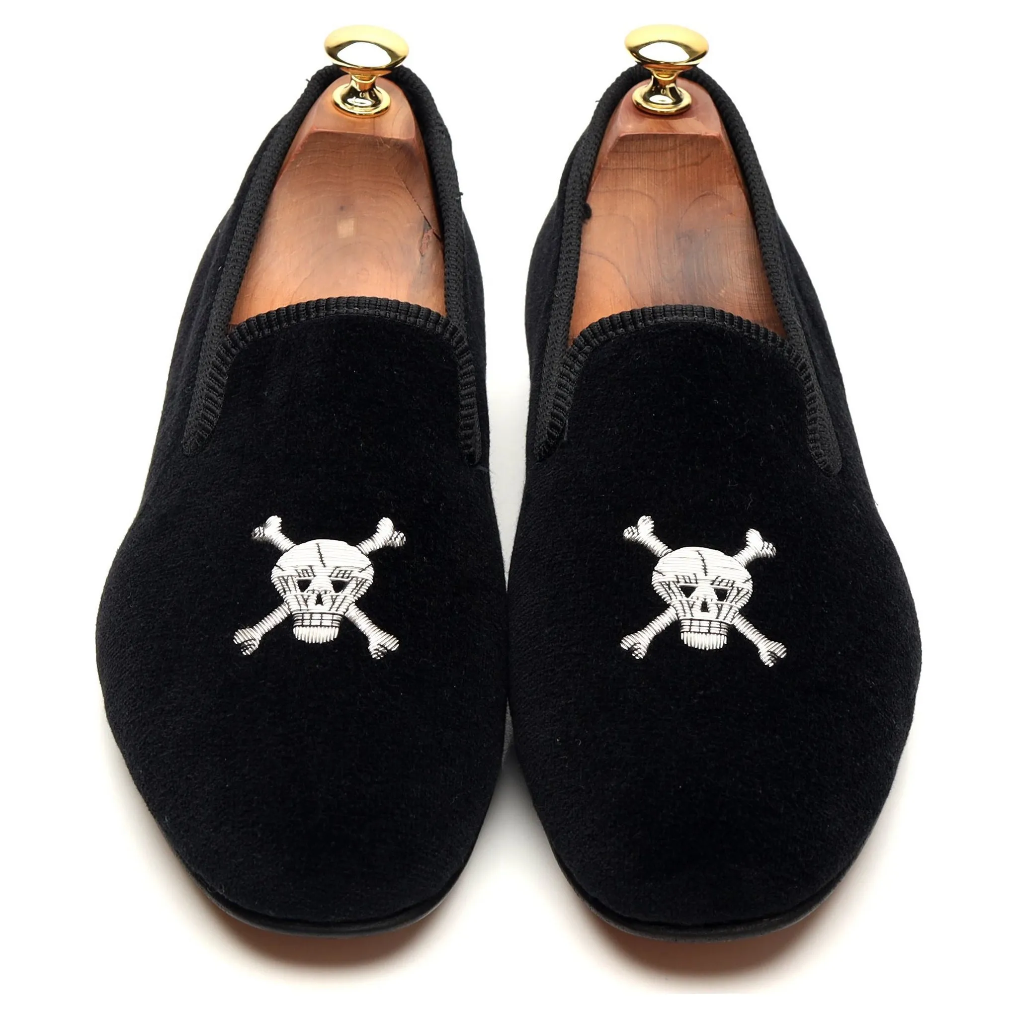 'Skull & Crossbones' Black Velvet Slippers UK 9.5