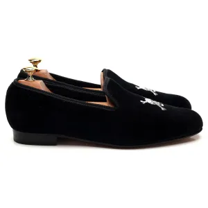 'Skull & Crossbones' Black Velvet Slippers UK 9.5