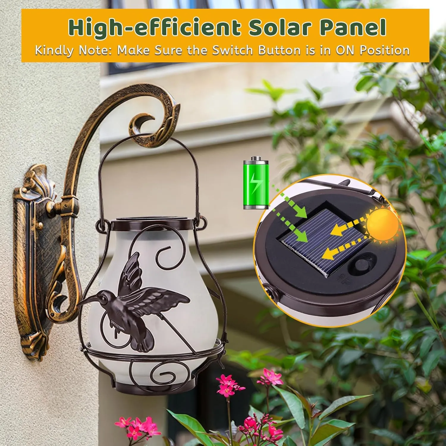 Solar Lanterns, Hanging Outdoor Lantern with Hummingbird LED Flickering Flame...