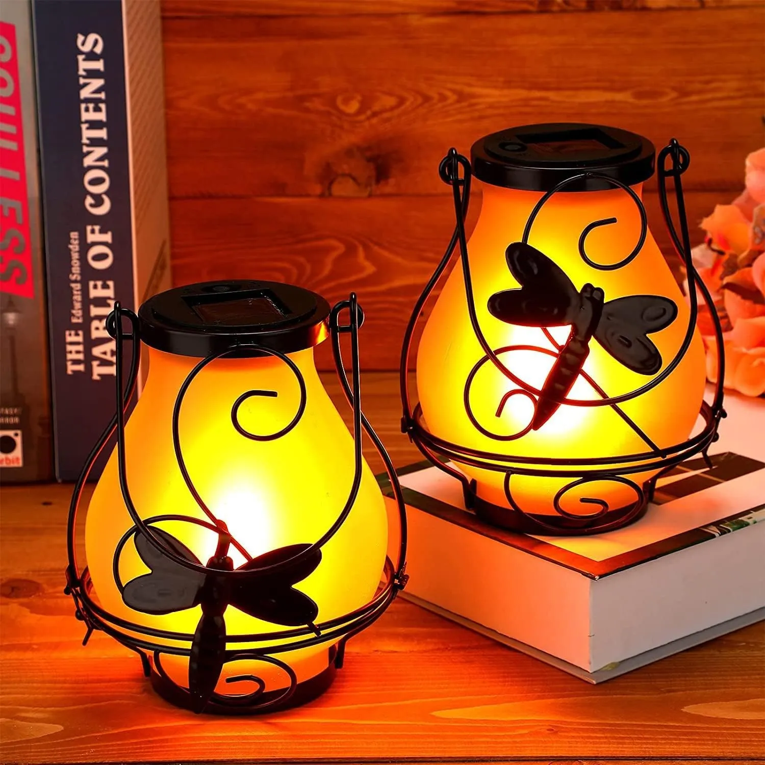 Solar Lanterns, Hanging Outdoor Lantern with Hummingbird LED Flickering Flame...