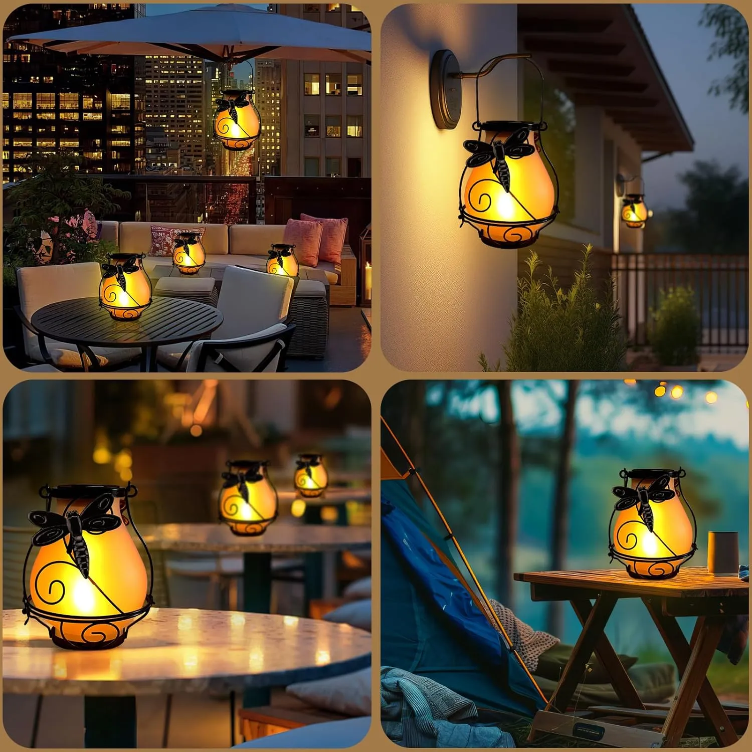 Solar Lanterns, Hanging Outdoor Lantern with Hummingbird LED Flickering Flame...