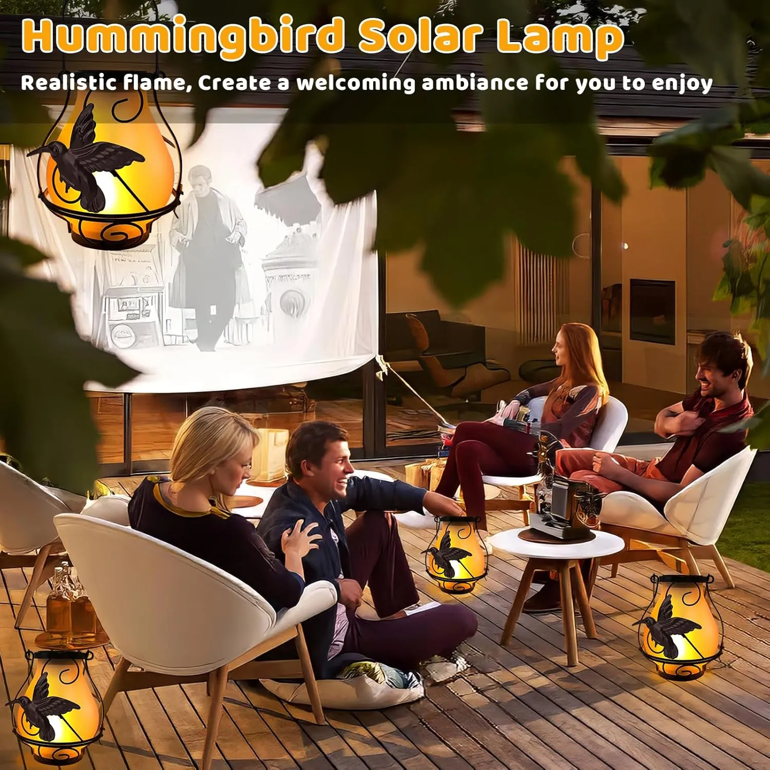 Solar Lanterns, Hanging Outdoor Lantern with Hummingbird LED Flickering Flame...