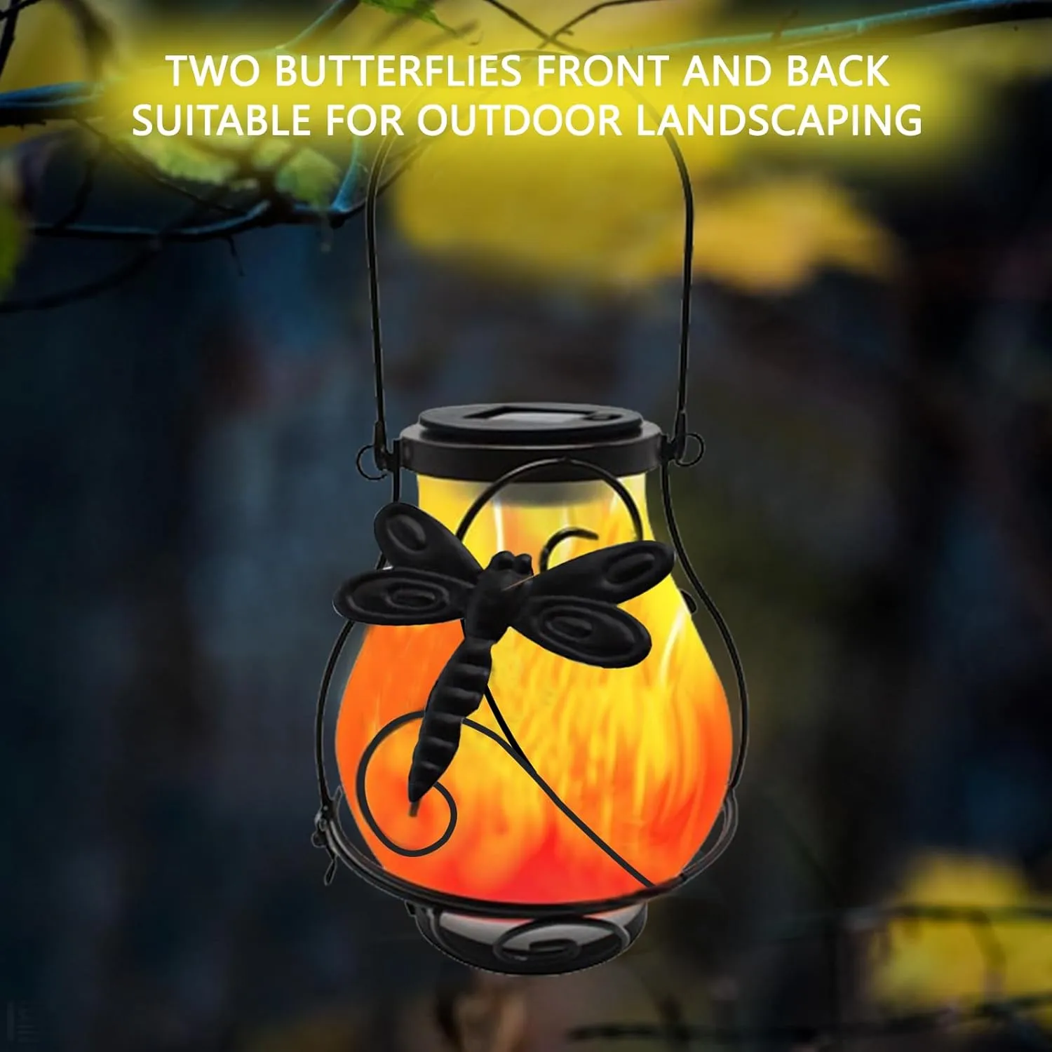 Solar Lanterns, Hanging Outdoor Lantern with Hummingbird LED Flickering Flame...