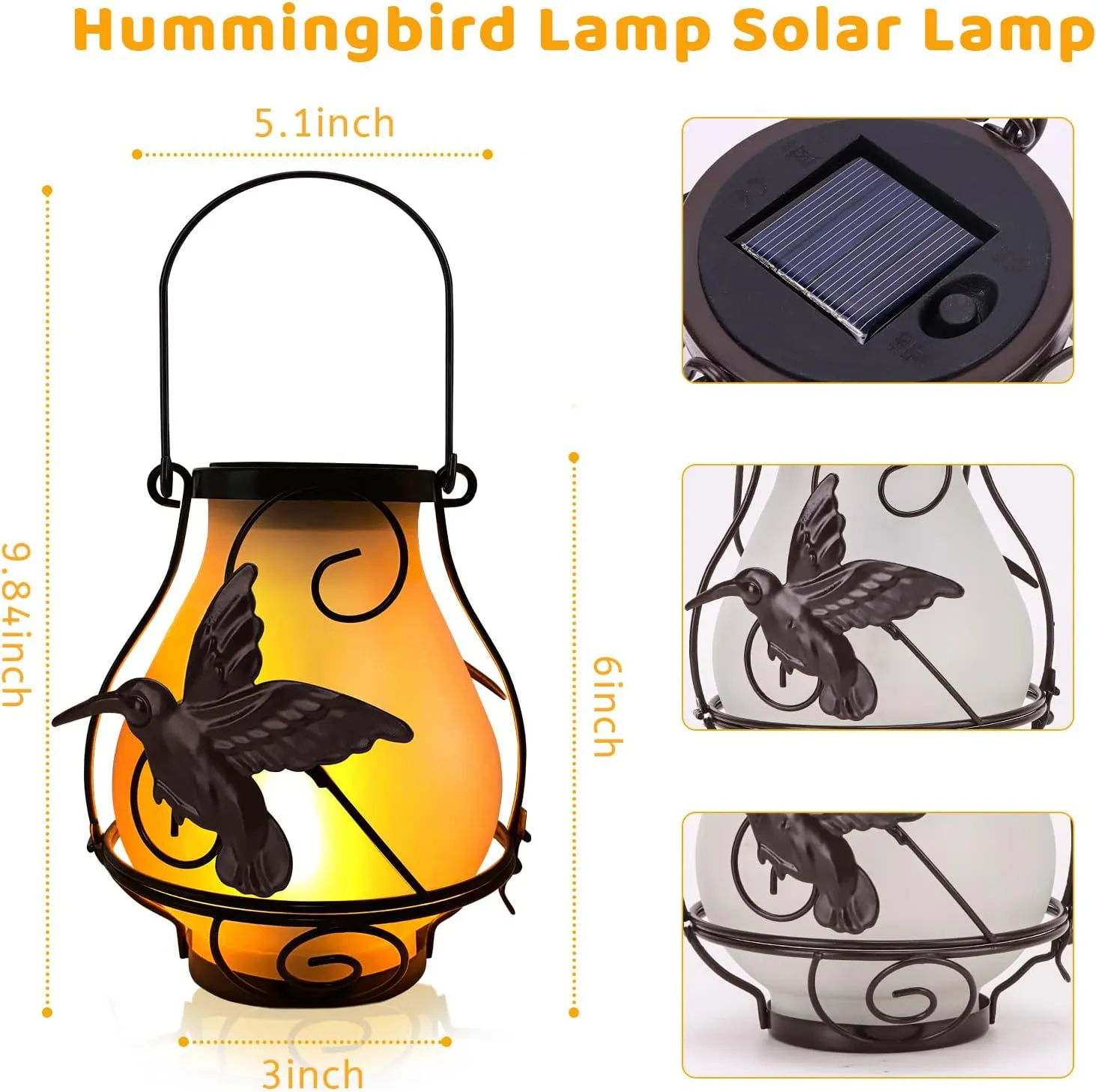 Solar Lanterns, Hanging Outdoor Lantern with Hummingbird LED Flickering Flame...