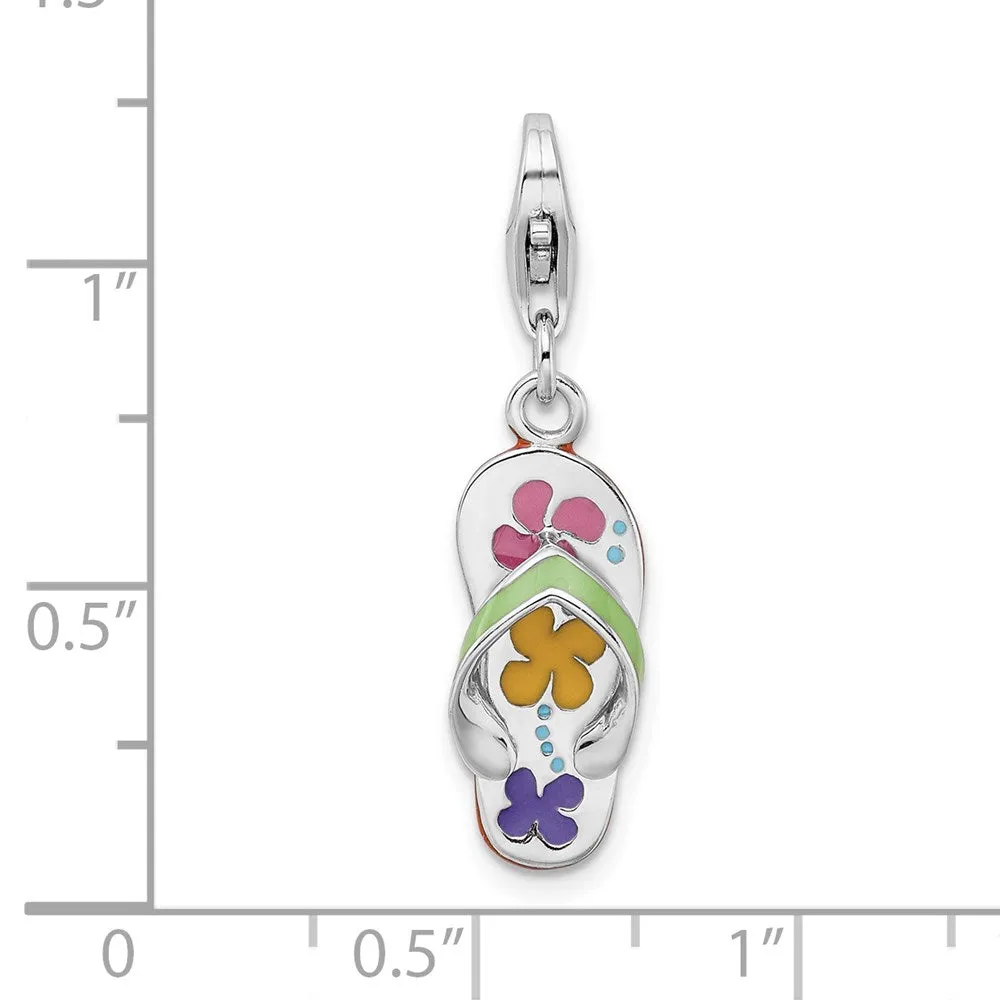 Sterling Silver Amore La Vita Rhodium-pl 3-D Enameled Flip-flop Charm