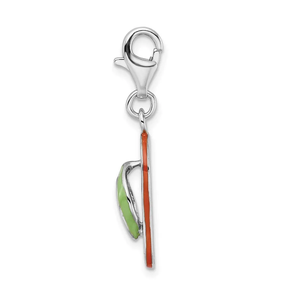 Sterling Silver Amore La Vita Rhodium-pl 3-D Enameled Flip-flop Charm