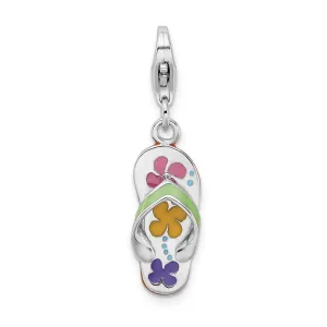 Sterling Silver Amore La Vita Rhodium-pl 3-D Enameled Flip-flop Charm